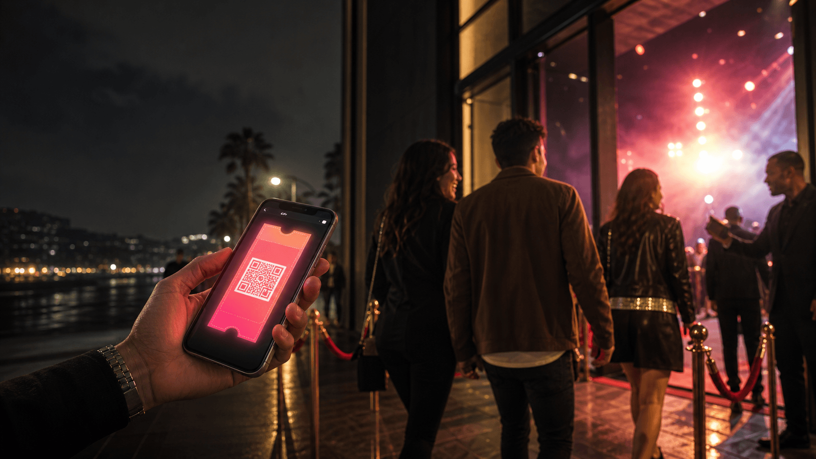 Personas entrando a un evento con una entrada digital en Wallet