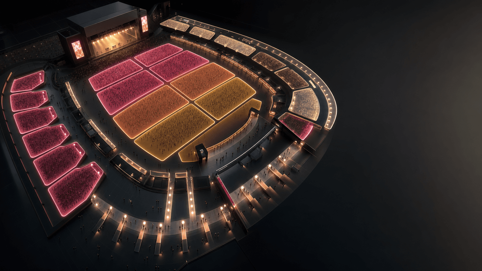 Mapa premium de zonas para un evento con sectores iluminados