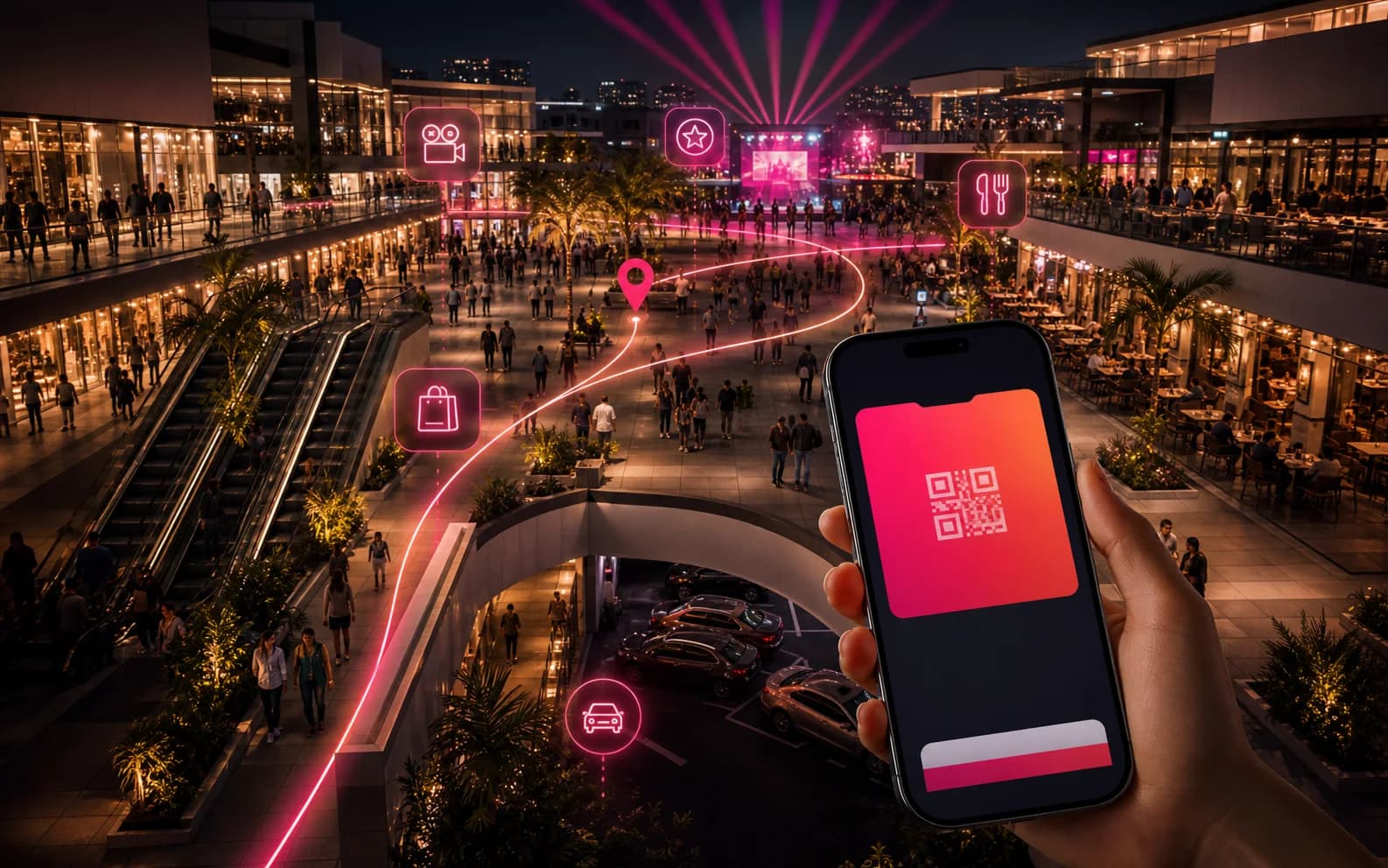 Pase digital conectando zonas de un centro comercial