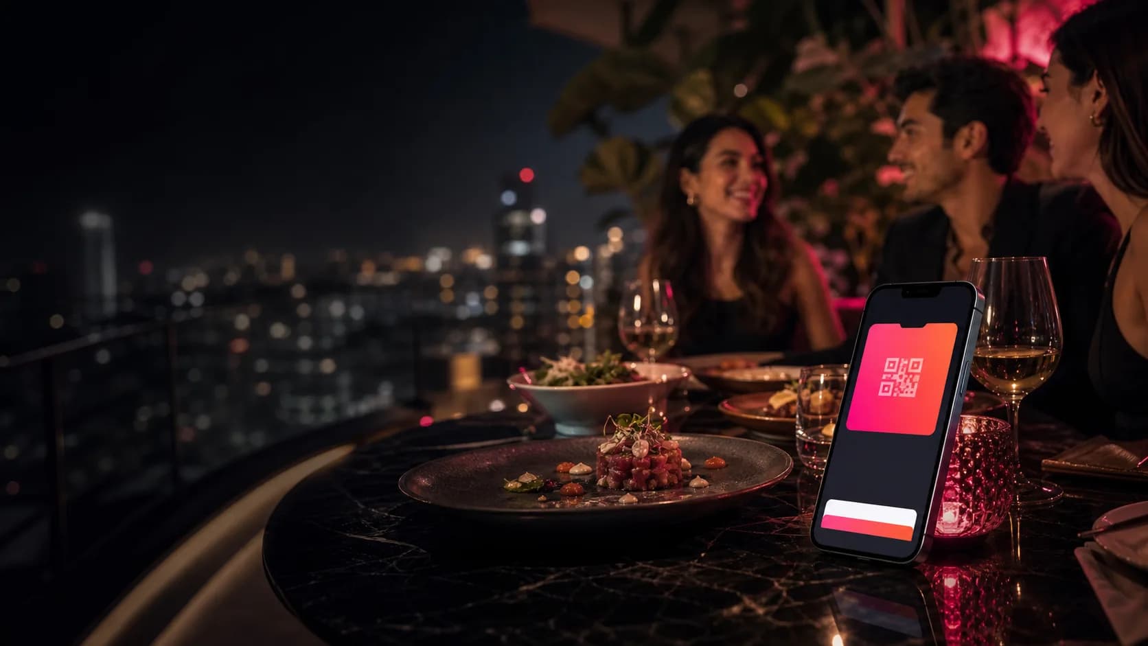 Cena en rooftop con pase digital Vuelta listo para validar beneficios